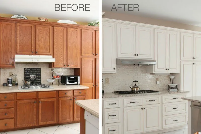 Kitchen cabinet refinishing before and after transformation