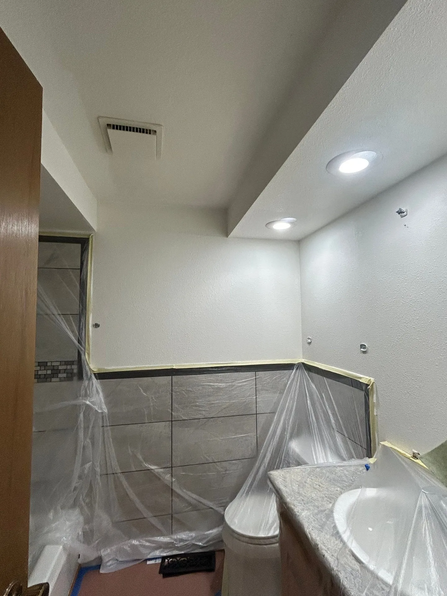 Bathroom walls prepped for drywall finishing