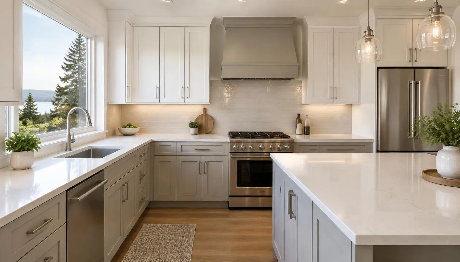Kirkland kitchen with freshly refinished cabinets, smooth painted doors, and updated hardware